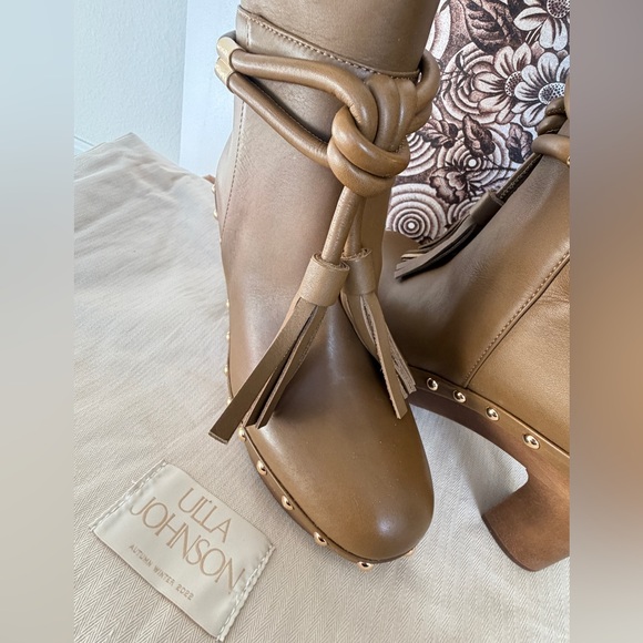 Ulla Johnson Elin Tassel Boots Leather Gold Fringe Wood Heels Sz 35 Quiet Luxury - Picture 14 of 16